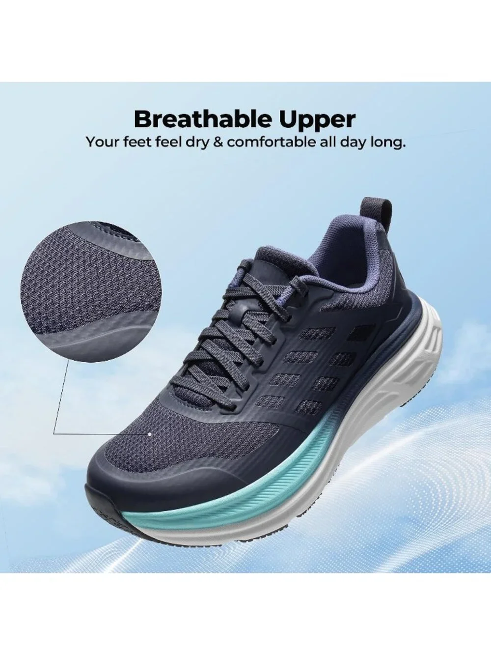 Women's Blue Breathable Walking Shoes Lace Up No Heel Round Toe Athletic Sneaker